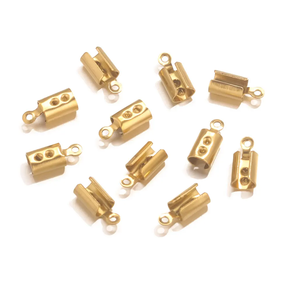 50 stücke vergoldete Edelstahl kette Crimp verbinder End verschluss DIY Perlen Kappen Leders chnur Crimp Schmuck Befunde Materialien – Detail 5