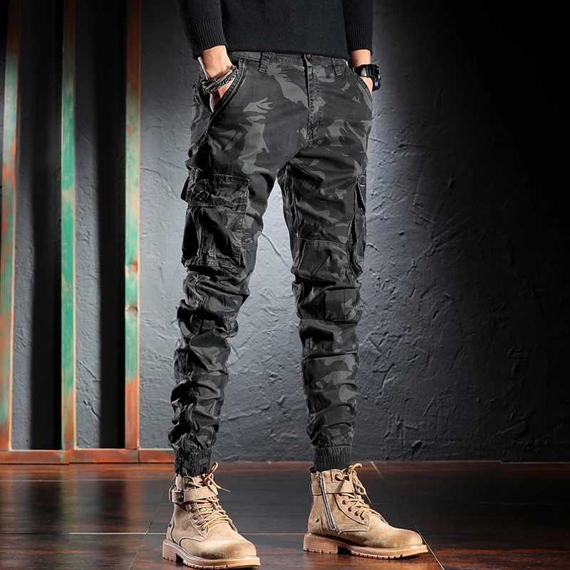 Fashion Designer Men Jeans Camouflage Trousers Multi Pockets Casual Cargo Pants Zipper Bottom Hip Hop Joggers - AliExpress