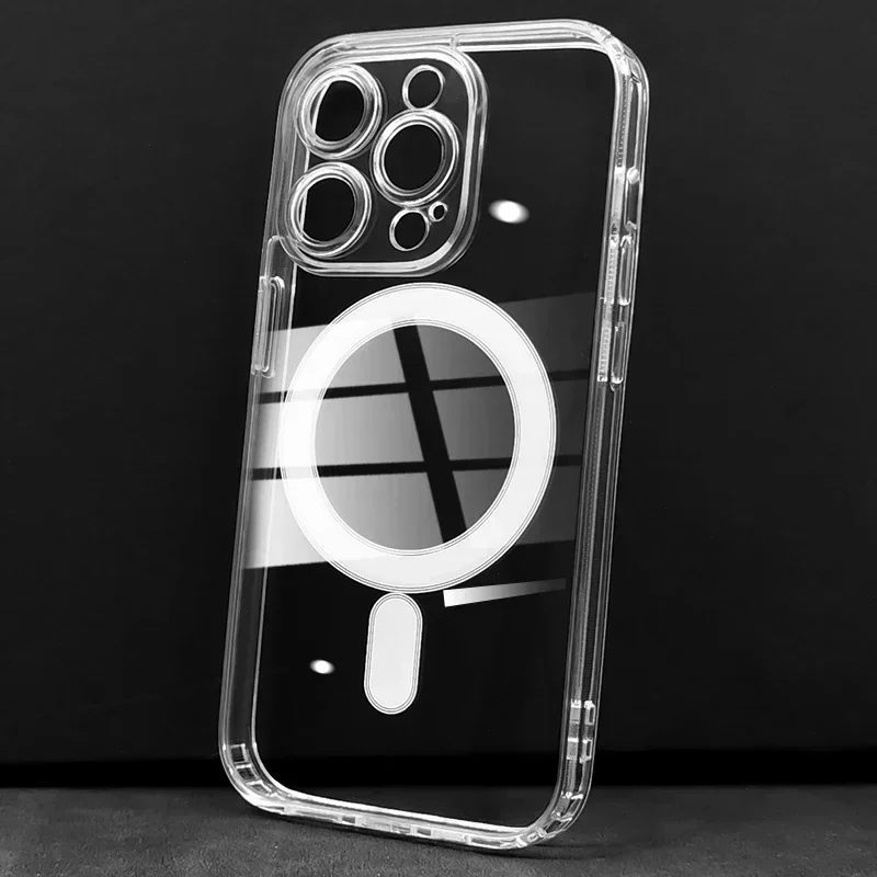 아이폰 에어 17 16 15 14 13 12 11 프로 맥스 플러스용 투명 마그네틱 하드 폰 케이스 (맥세이프 무선 충전 지원 오리지널 커버)