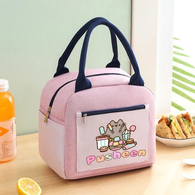 Pusheen Cat Children Lunch Packs Heat Preservation Handbag Cartoon Anime Tote Student Lunch Bag Kids Girls Birthday Cute Gifts