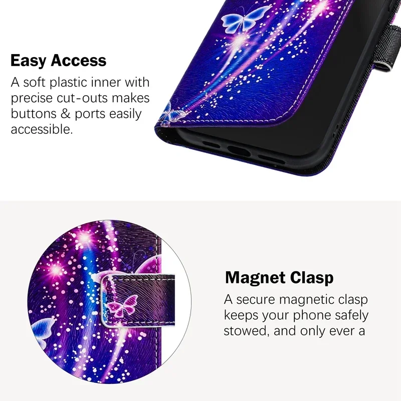 Leather Wallet Flip Case with Cartoon Design