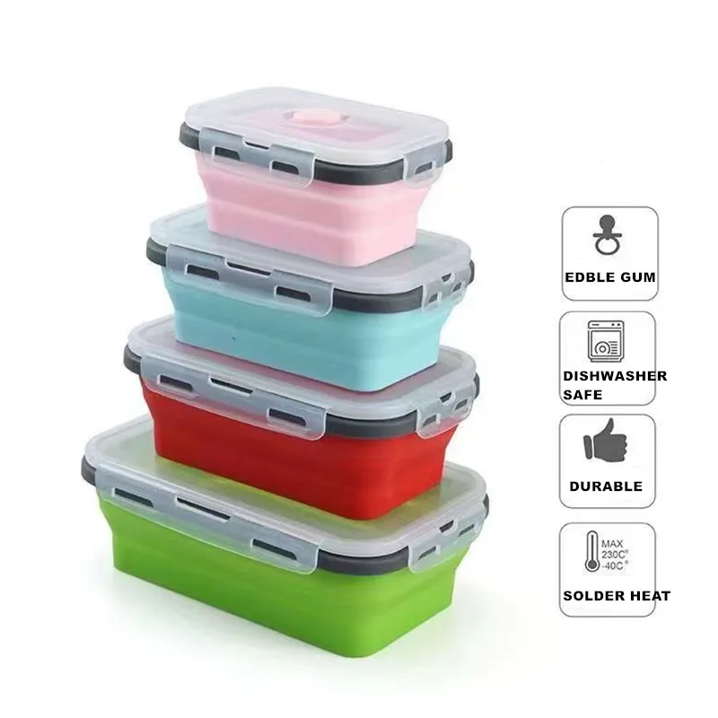 CollapsibleSiliconeFoodContainerPortableBentoLunchBoxMicroware