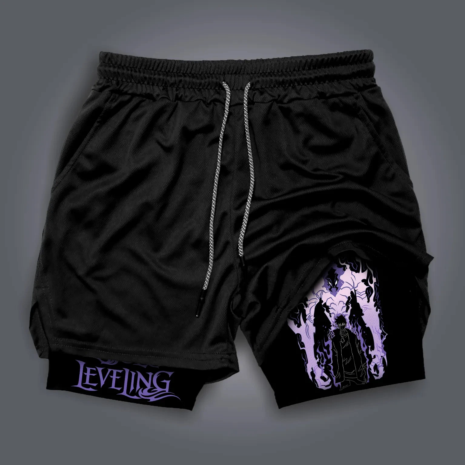 Solo Leveling 2026 New Hot Anime Red Cotton Shorts Men Women Orange Character Blue Glow Scouting Legion Text Black Lining 2025