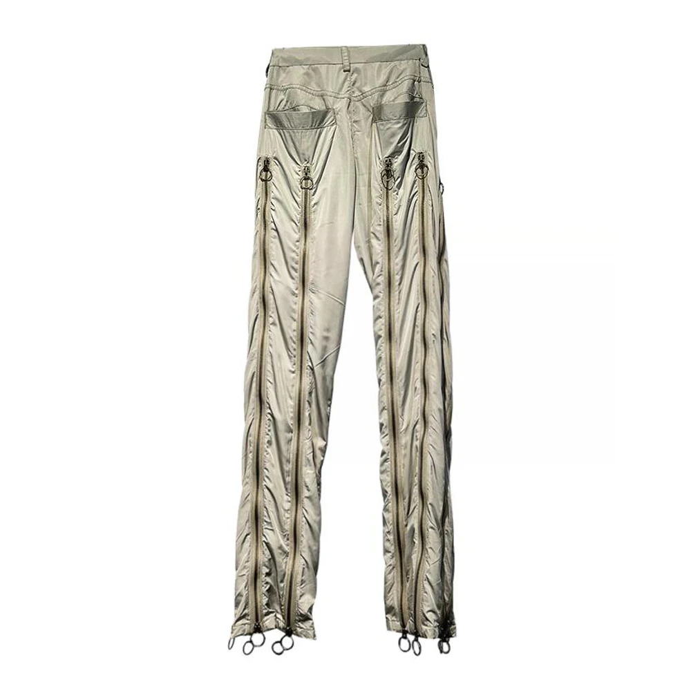 ABOORUN Men Functional Zippers Patchwork Pants Streetwear Archive Flared Trousers for Male