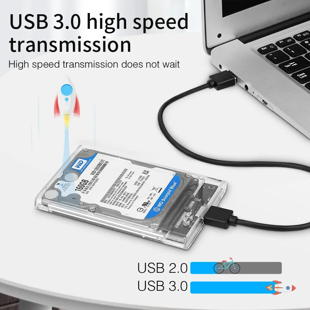 USB 3.0/Type C HDD Enclosure 2.5 inch SATA SSD External Hard Drive Case with 5Gbps Transfer Speed Clear Harddisk Boxs Tool-Free