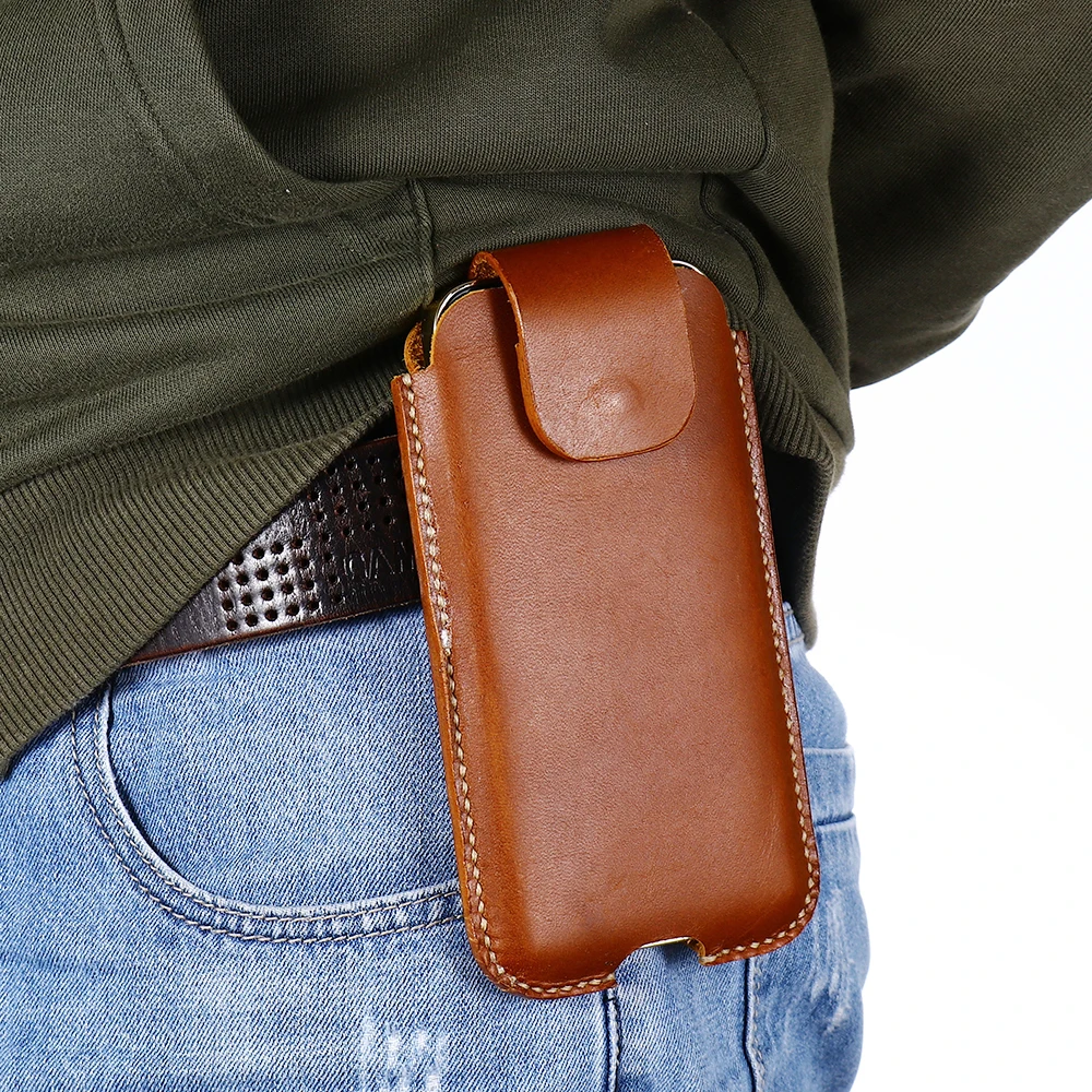 

For OnePlus 12 Vintage Leather Waist Bag Cellphone Loop Holster Mens Belt Bag Phone Pouch Wallet Phone Case