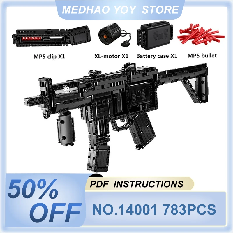 

Mould King 14001 Technical Gun Building Blocks For Kids MP5 Submachine Gun Model Toys MOC Bricks For Child's Kids Birthday Gifts