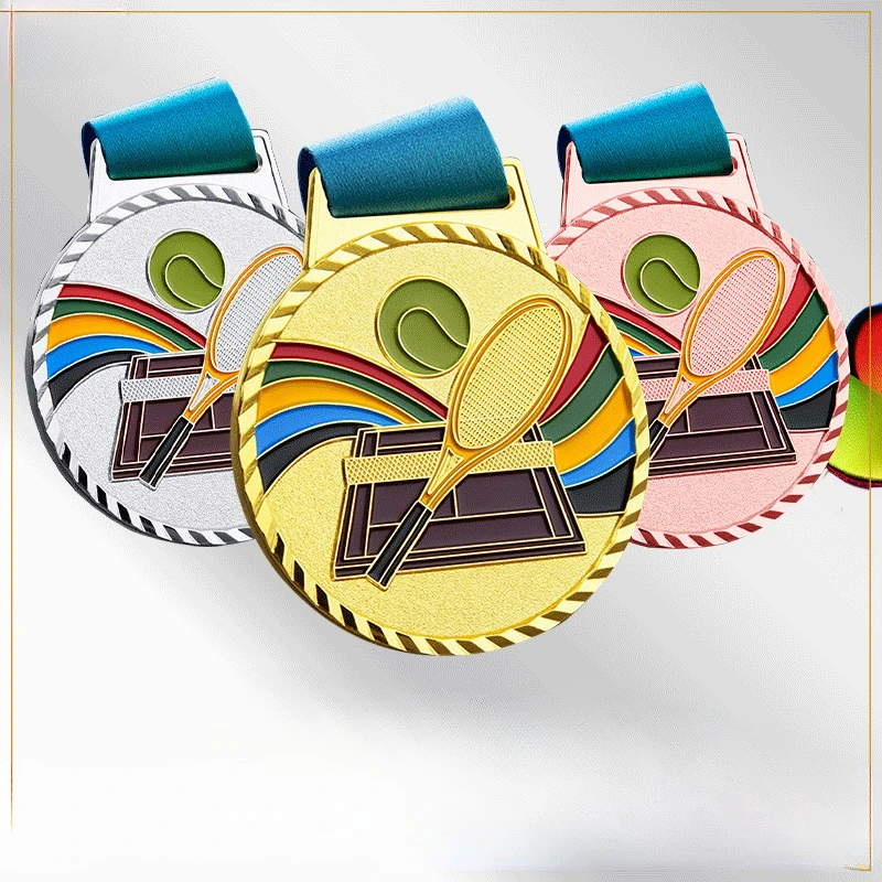 Customization Metal Tennis Baked Paint Medal Sports Meeting Children's School Souvenirs Award Hanging Around the Neck Decor, 1Pc