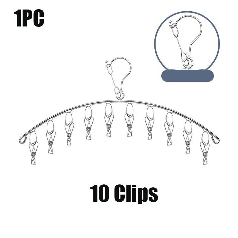 1Pc Stainless Steel Clothes Drying Hanger With 10/16Clips Windproof Clothing Rack Clips Sock Underwear Socks Holder Home Tools 3