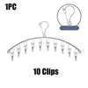 1Pc Stainless Steel Clothes Drying Hanger With 10/16Clips Windproof Clothing Rack Clips Sock Underwear Socks Holder Home Tools 3