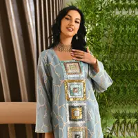 Ramadan Jalabiya Arabic Long Dresses For Women Muslim Abaya Dubai Turkey Islam Puff Sleeve Sequin Hijab Dress Moroccan Kaftan 4