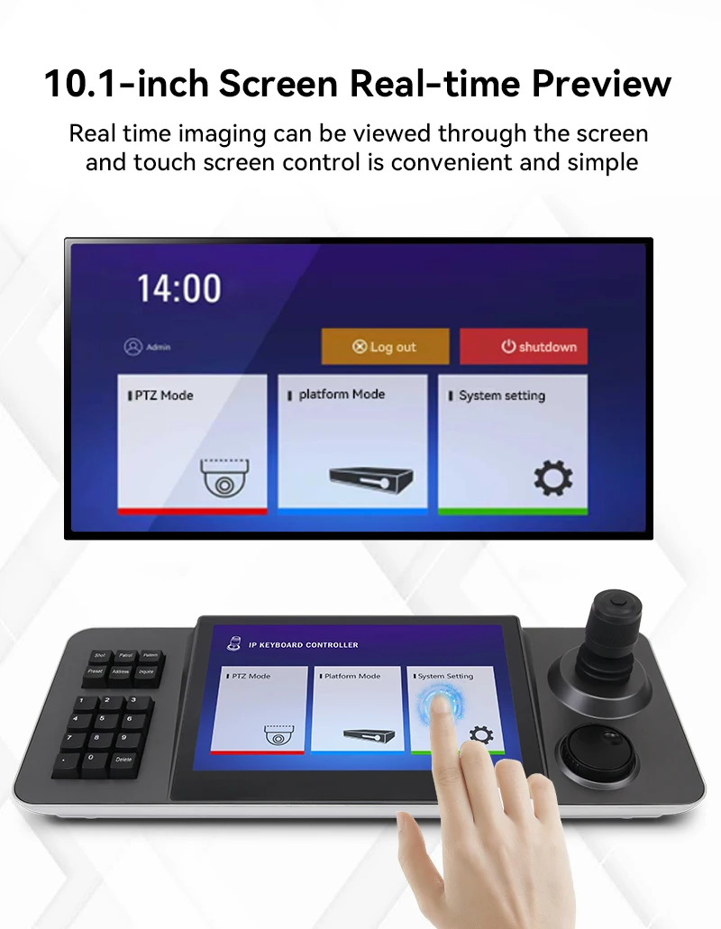 POE ONVIF PTZ 카메라 라이브 스트림용 4D 네트워크 PTZ 키보드 컨트롤러, 산업용 LCD 스크린, IP 조이스틱 컨트롤, 5 인치