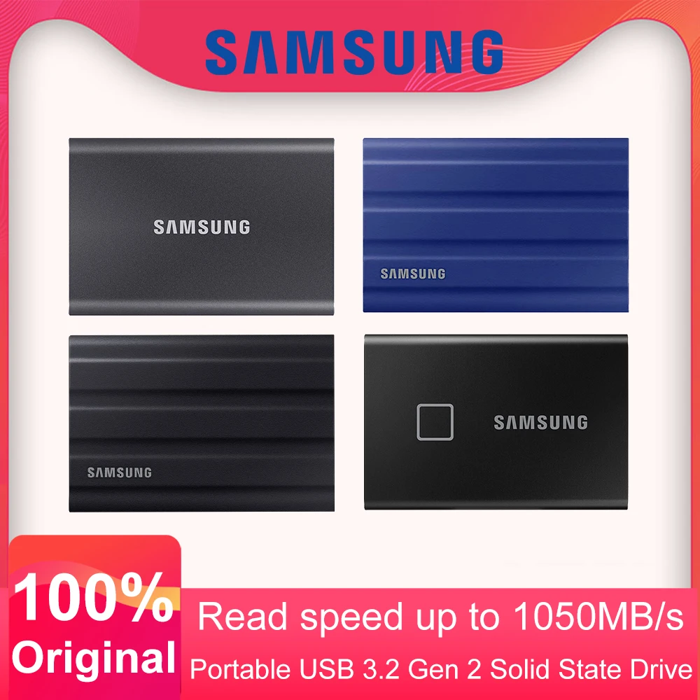 External Hard Drive Samsung T7 Portable NVMe SSD 1TB 500GB 2TB Shield 4TB External Touch Solid State Drives Disco Duro Externo Type-C USB 3.2 Gen 2
