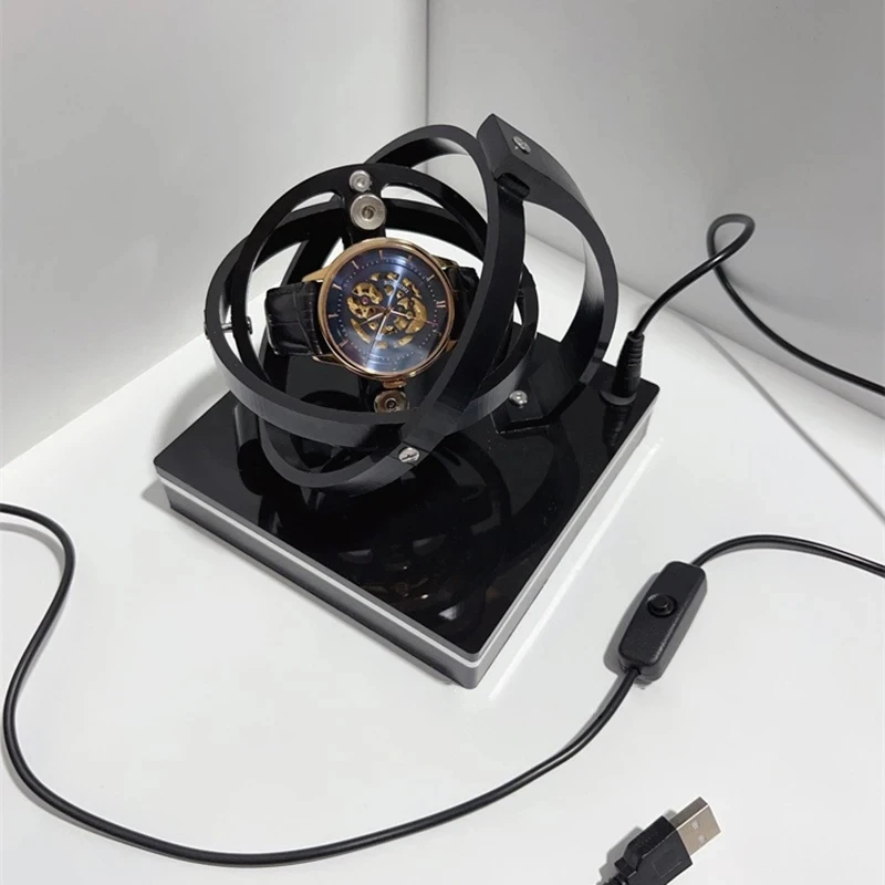 Watch Winder USB Stereoscopic Automatic Watch Winder Display Mechanical Watch Winders Gyro Rotator 360 Men's Yarn Winder Rotating Drive