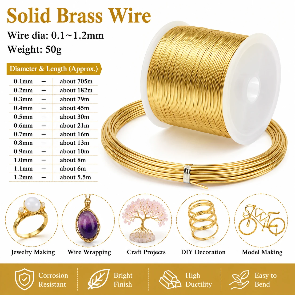 Premium Multi-Size Brass Craft Wire for DIY Jewelry & Handmade Crafts