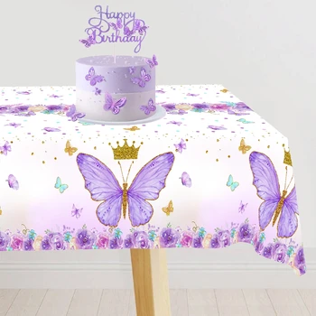 Tovaglia in plastica con farfalla viola da 1 pezzo, con corona e fiori, per la cucina, la casa, l'estate e la primavera, per interni ed esterni 1