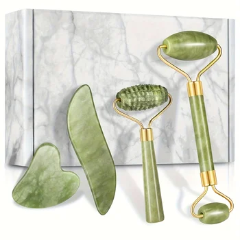 1/4pcs Jade Roller and Scraping Board, Face Roller Massager with Scraping Tool, Jade Massager, Suitable for Face and Neck - Mom 1