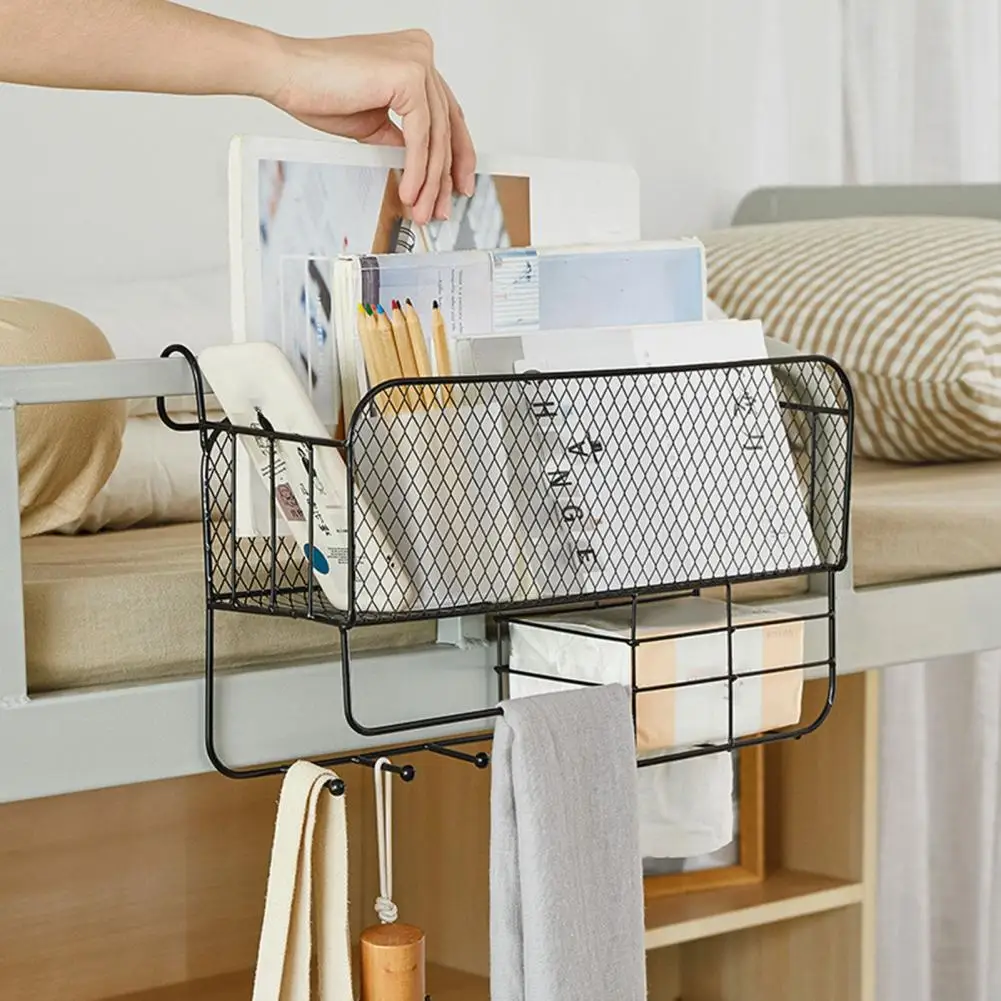 Bedside Organizer Solid Construction Anti deform Keep Tidy Iron Material Bedside Hanging Basket