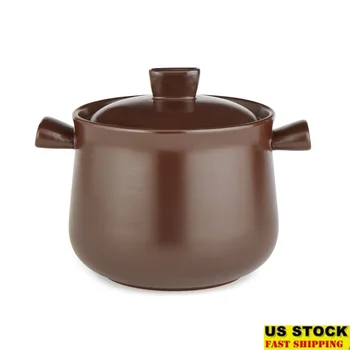 4.8QT Deep Round Stew Pot with Lid Premium Pottery Even Heat Moisture Lock Healthy Cooking All Stovetops Compatible 1