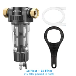High-Performance Whole House Spin Down Sediment Water Filter System with Backwash Stainless Steel Mesh (Host and 1x Filter)