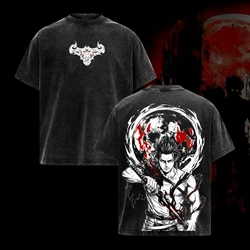 Black Clover Anime Yami Sukehiro Oversized Washed Cotton T - Shirt - Unisex Printed Graphic Tee - XXL (Black)