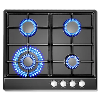 Fornello a gas a 4 fuochi da 58 cm in acciaio smaltato nero con protezione automatica della fiamma 8,06 kW Doppio carburante (NG/GPL) convertibile incorporato/autoportante 1