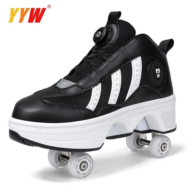 Chaussures à roulettes unisexes pour enfants, souliers de course à roulettes  à 4 roues, patins à roulettes déformables - AliExpress