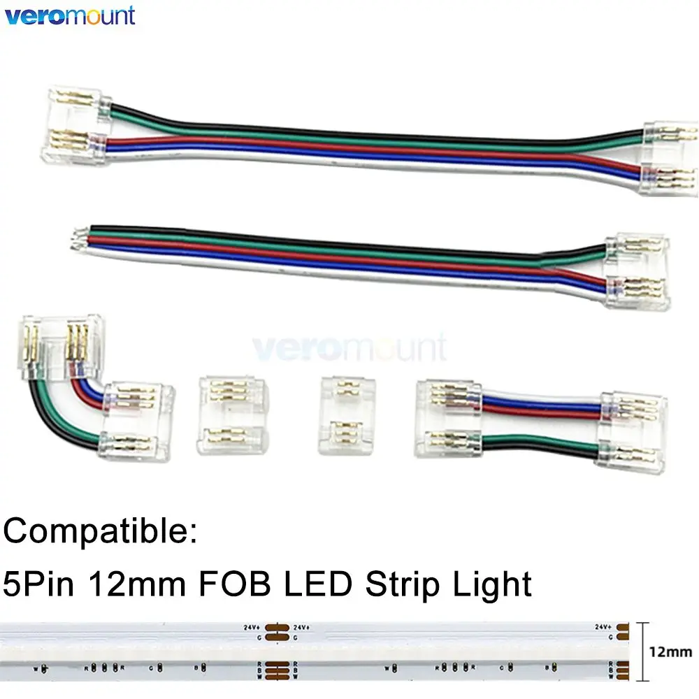 RGBCW RGBWW FOB LED 테이프 용 5Pin RGBW COB LED 스트립 커넥터 12mm PCB 스트립 또는 와..