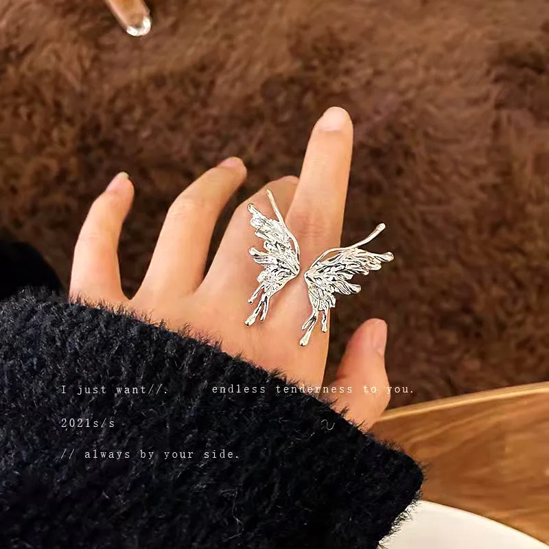 Fashion Rings Trendy Shining Butterfly Adjustable Opening For Women Crystal Acrylic Inlay Party Hand Accessories Jewelry