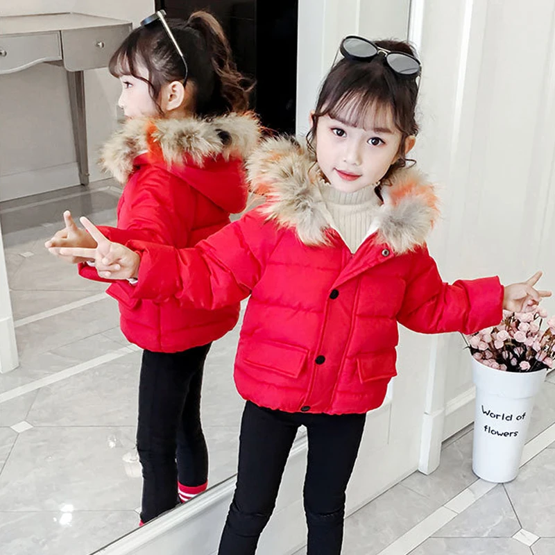 Baby Girl Boy Warm Outerwear Winter New Children Down Jacket Big Fur Collar Coat Kids Clothes Solid Thicken Girl Boy Jacket