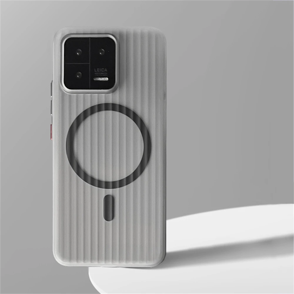 Corrugated Pattern Magnetic Wireless Charging Clear Case - Matte Transparent Hard PC Cover