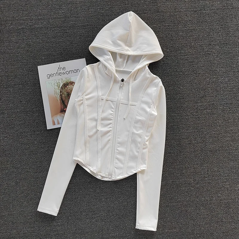 Women's Fitness Coat Hooded Cardigan Tight Quick-dry Sports Jacket Running Training Shirt Yoga Clothes Long Sleeve Sport Jacke 3
