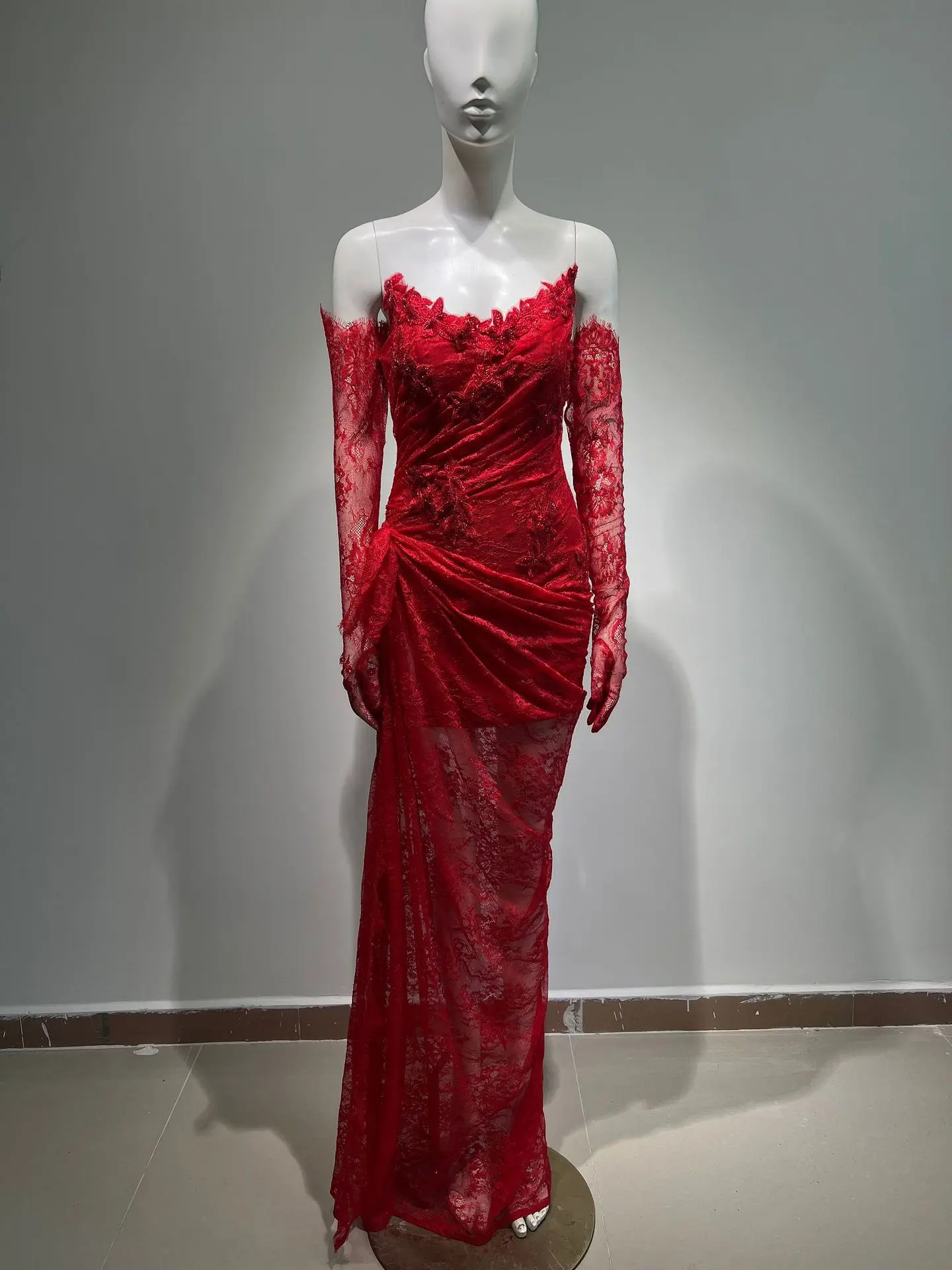 VC – robe Maxi en dentelle noire pour femmes