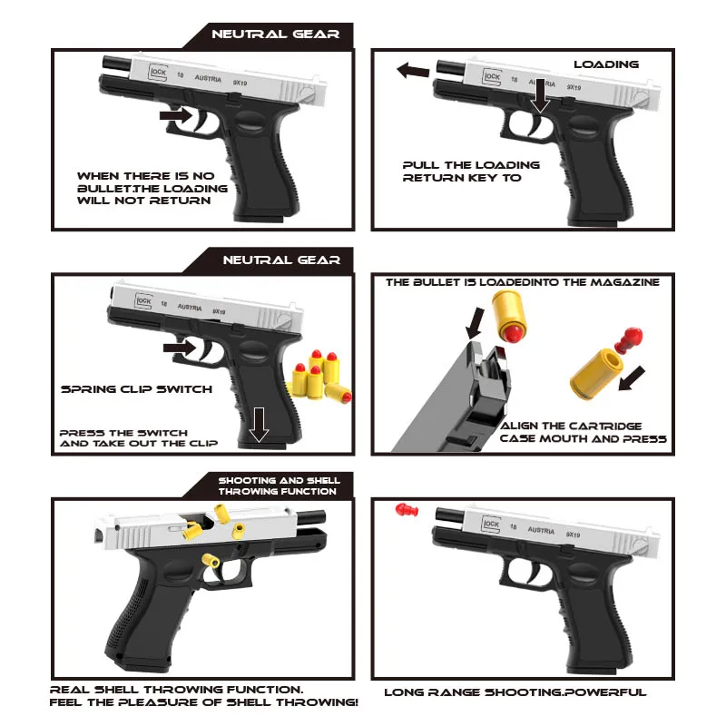 New Black Toy Gun. Automatic Shell Ejection Soft Bullet Air Gun, Empty Hold Hanging Machine, Automatic Loading 2