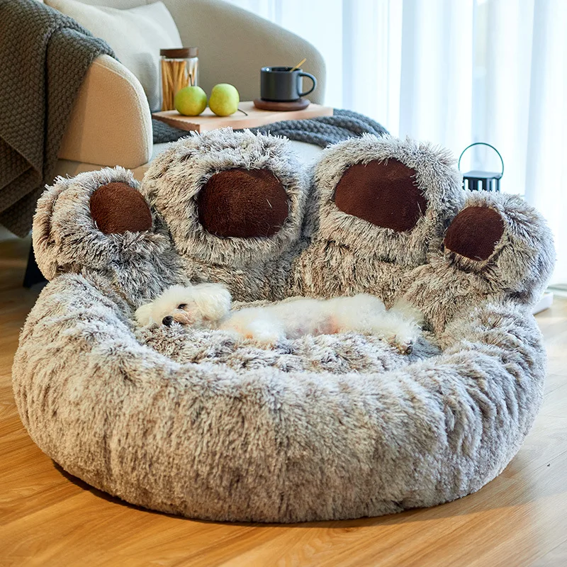 

Dog Bed Large Cat House Mat Deep Sleeping Long Plush Warm for Winter Soft Sofa Cushion Bear Paw Shape Pet Beds Luxury Kennel