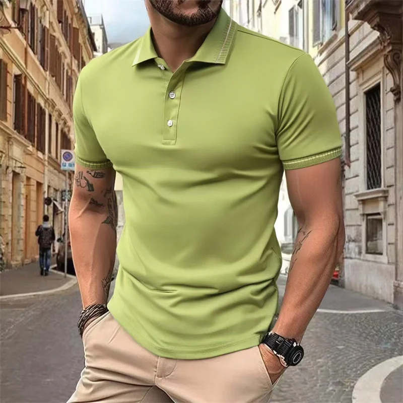 Herren Sommer Atmungsaktives Poloshirt Modischer Button-Down-Kragen Lässige Einfarbige Oberteile Business Kurzarm T-Shirts Streetwear