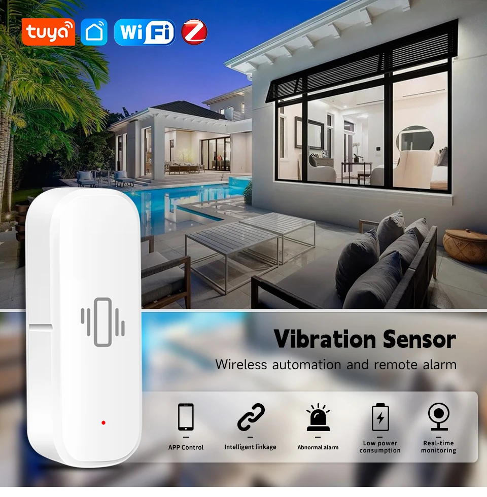 Tuya Smart Life Vibration Sensor ZigBee WiFi Tuya Sensor Monitor App Control Security Protection Zigbee Sensor Motion ShockAlarm