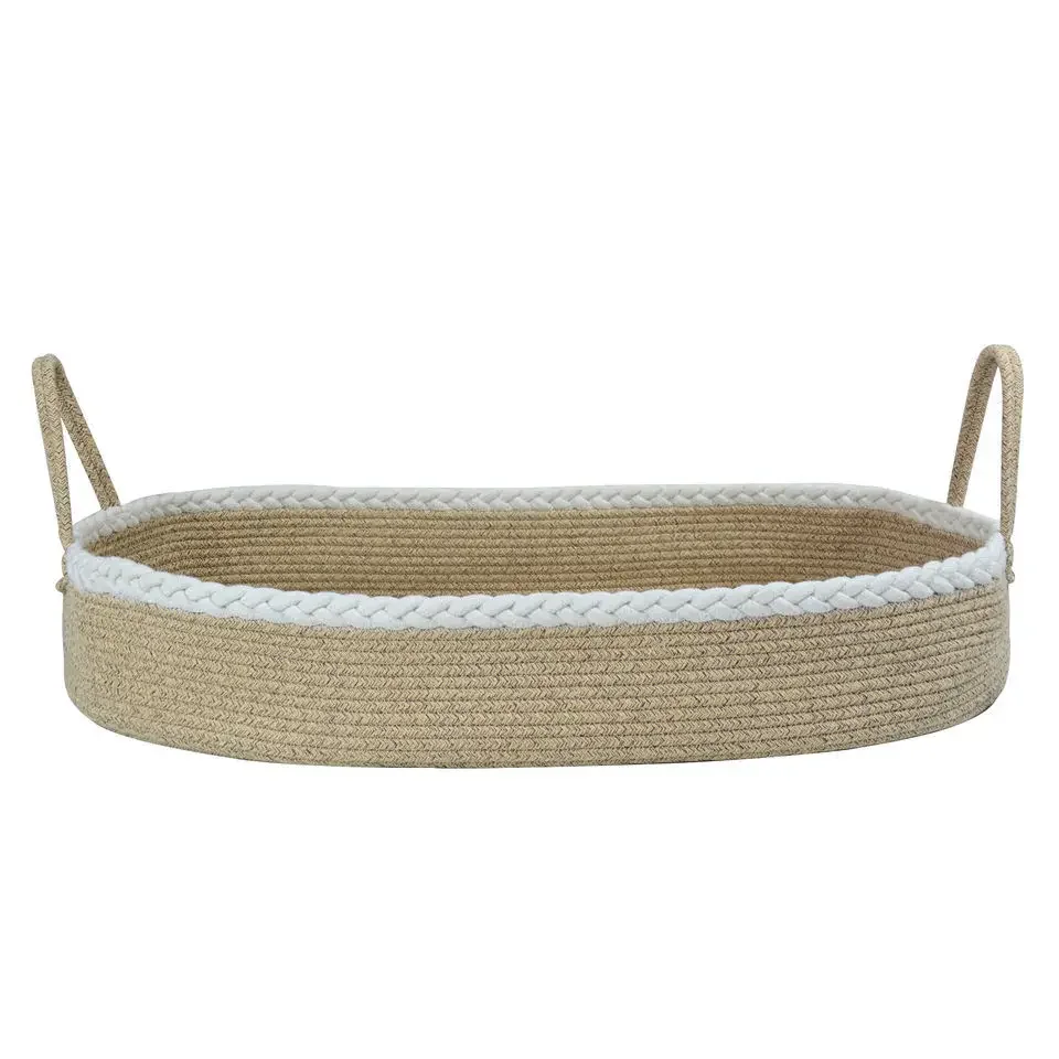 Baby Carry Basket, Newborn Changing Basket Moses Basket Boho Nursery Decor Cotton Rope Changing Table Topper with Mat
