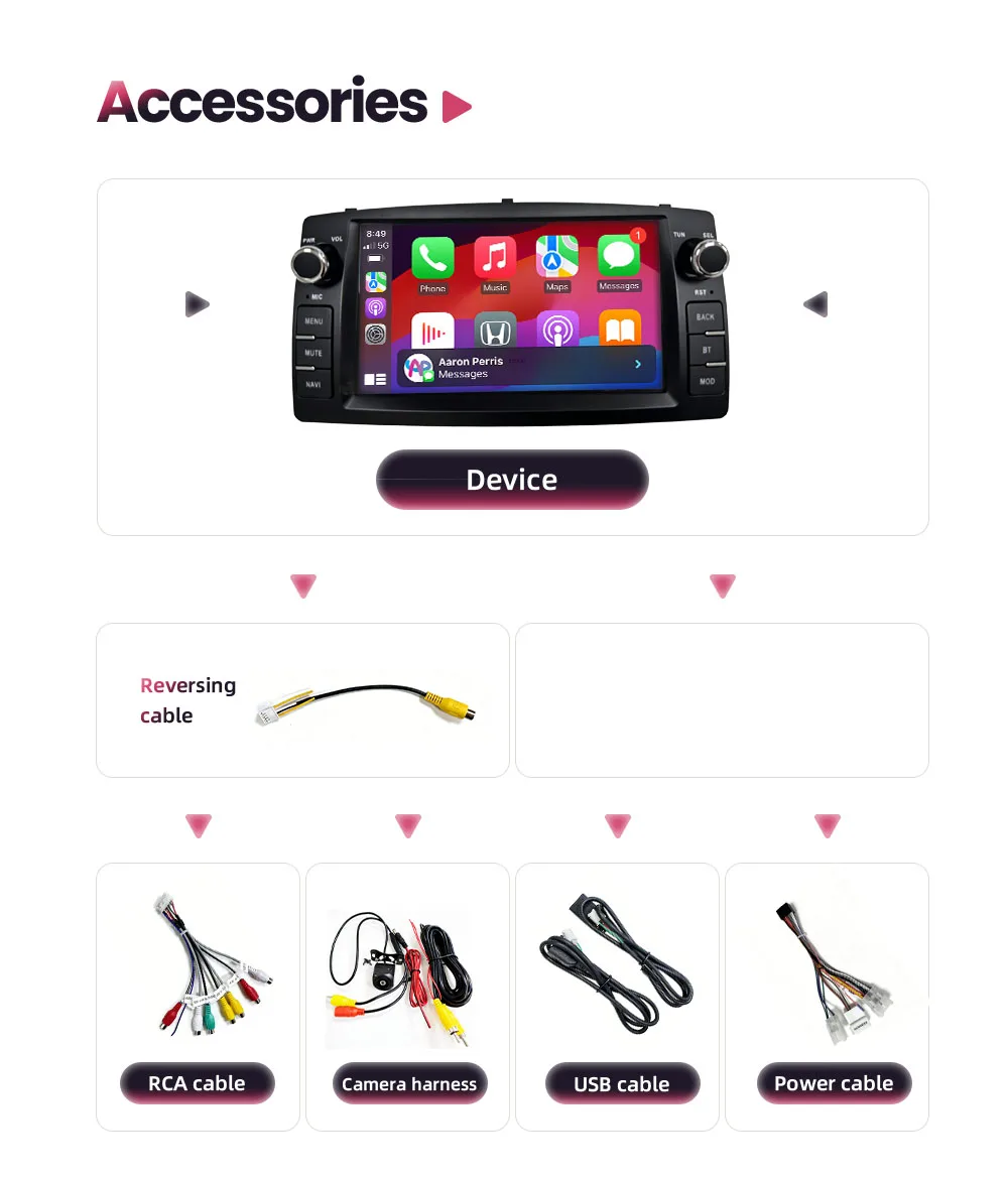 Radio de coche BONROAD de 7 pulgadas para Toyota Corolla altis E120 2000-2006 BYD F3 2006-2013, reproductor multimedia de vídeo para coche con Carplay inalámbrico, pantalla táctil Android, RDS, DSP, Mirrorlink 6