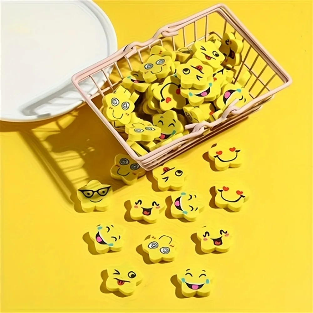 18Pcs Star Erasers - Fun Smiling Faces, Bright Yellow- No Residue,Classroom Prizes, Student Rewards, Homeschool, Office, Party - 5