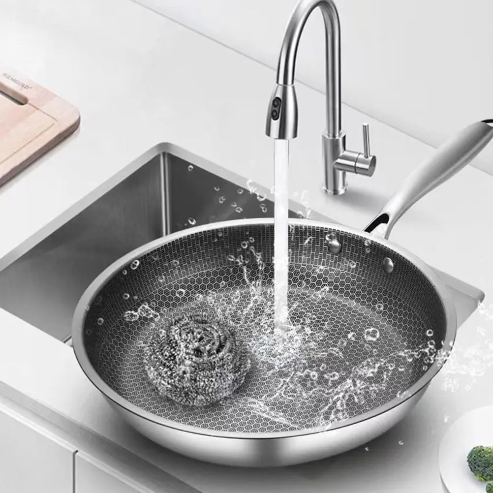 Honeycomb Frying Pan Stainless Steel Thickened Grain Wok Fried Steak Pan Frying Non-Stick Long Handle For All Stove