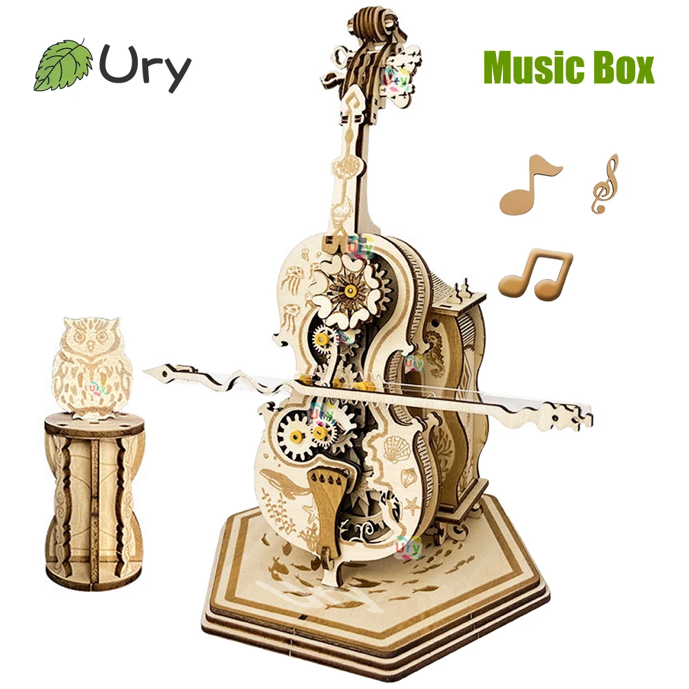 URY 3D Wooden Puzzle Retro Music Violin DIY Musical Instrument Advanced Assembly Rhythm Device Model Toy Creative Gift for Girls