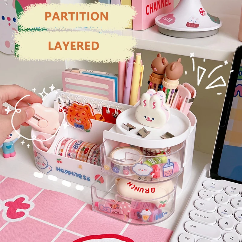 Organiseur De Bureau Kawaii Avec Tiroir, Boîte De Rangement De Bureau Empilable, Papeterie Organizer/Pot À Stylo/Organisateur De