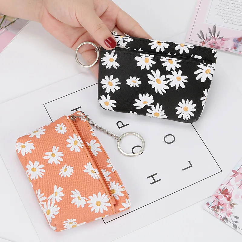 Small Fresh Style Daisy Coin Purse Women Girls Convenient Key Case Exquisite Mini Pouch Wallet Bag Beautiful Zipper Coin Purse