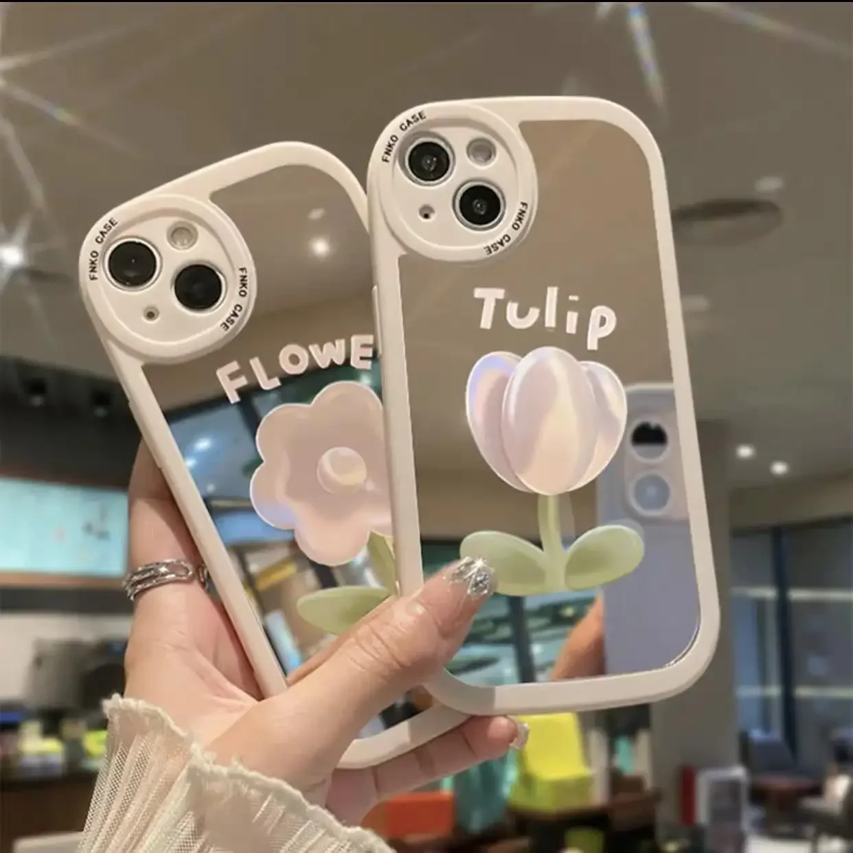 Luxury Make Up Mirror Tulip Flowers Case Per Oppo A98 5G A78 A58 A15 A16 A17 A5S A3S A9 2020 A77 A57 A54 A74 A94 A53 A52 A92 A96