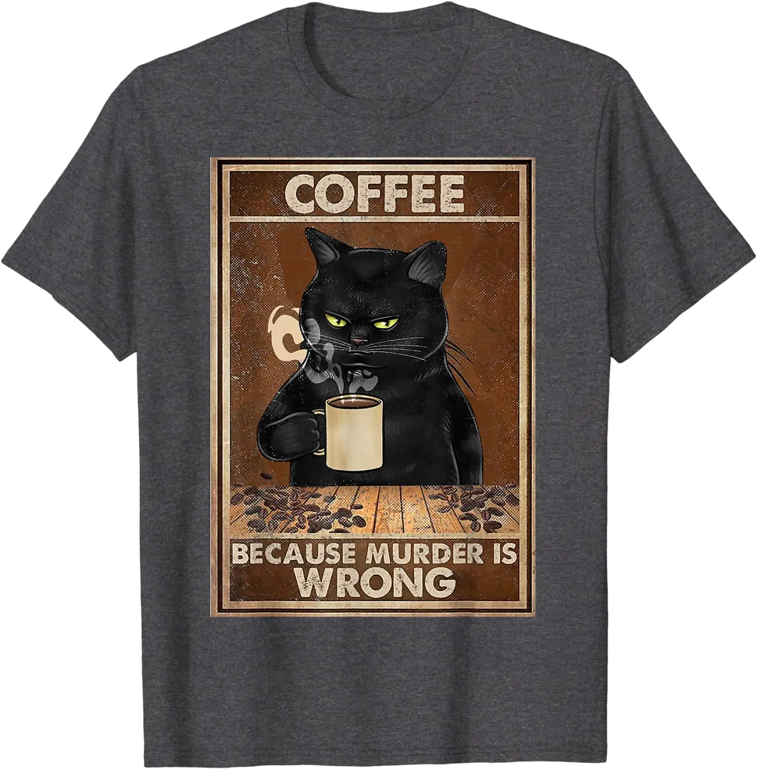 Black Cat Coffee Humor Oversized Cotton T-Shirt