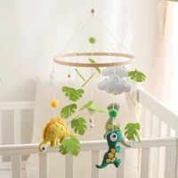 Baby Crib Mobile Bed Bell Wooden Rattles Toys Soft Felt Cartoon Dinosaur Forest Hanging Bed Bell Mobile Crib Bracket Baby Gifts 1