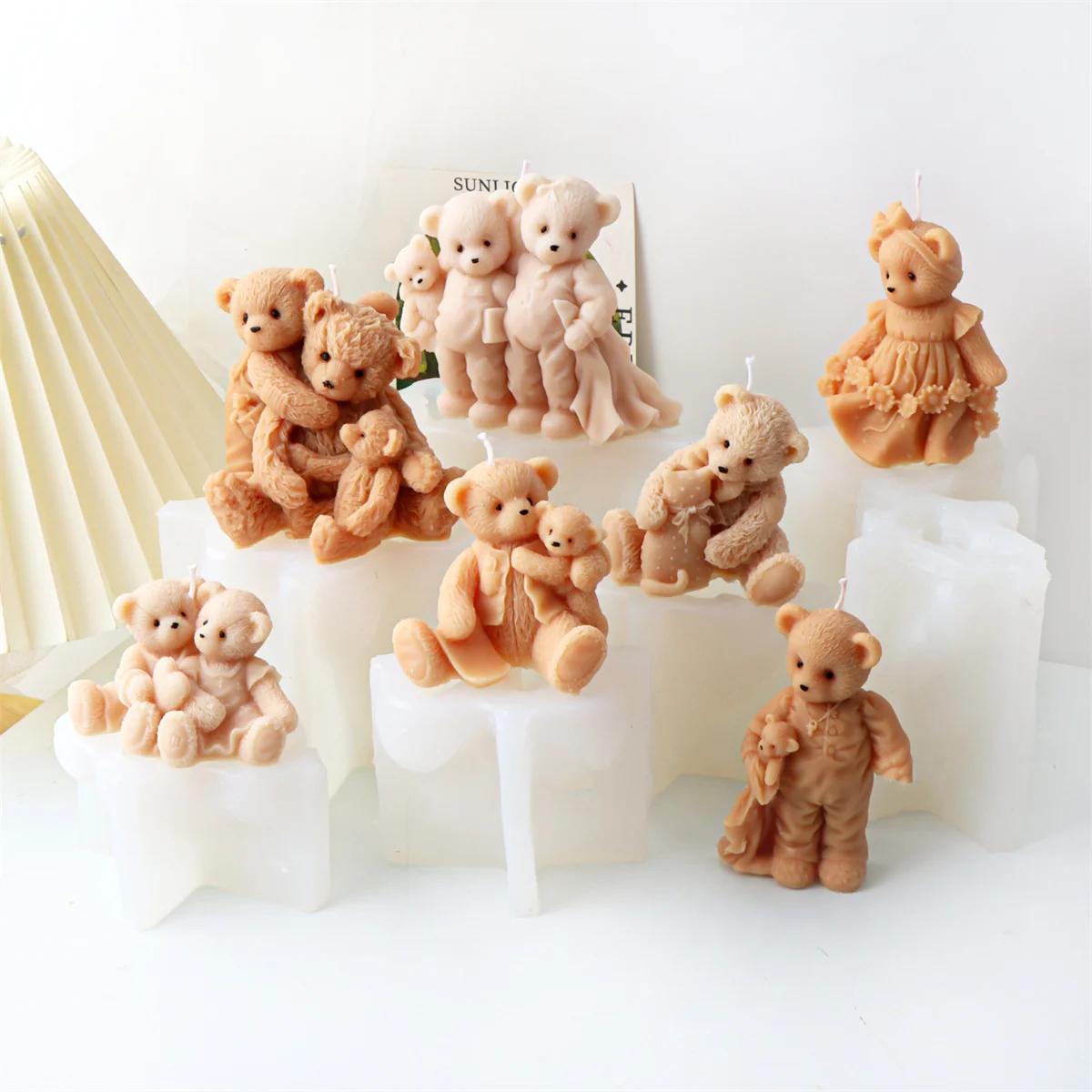 3D Cute Bear Family Candle Mold Silicone Making Handmade Soap Craft Wax Resin Plaster Home Decorations Animals Mould Craft Gifts