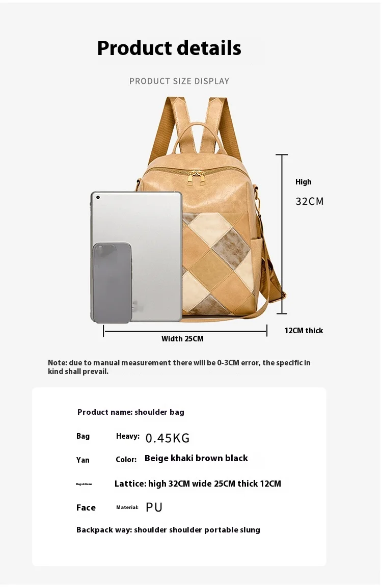 Women's Retro Backpack Pu Leather Diamond Grid Travel Rucksack_voghion.com