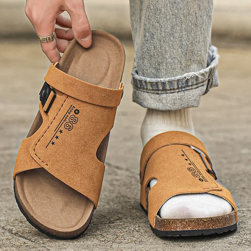 2024 New Men Sandals Brand Soft Sandals Men's Beach Casual Shoes Platform Cork Slides Original Male Non-slip Flip-flop Summer